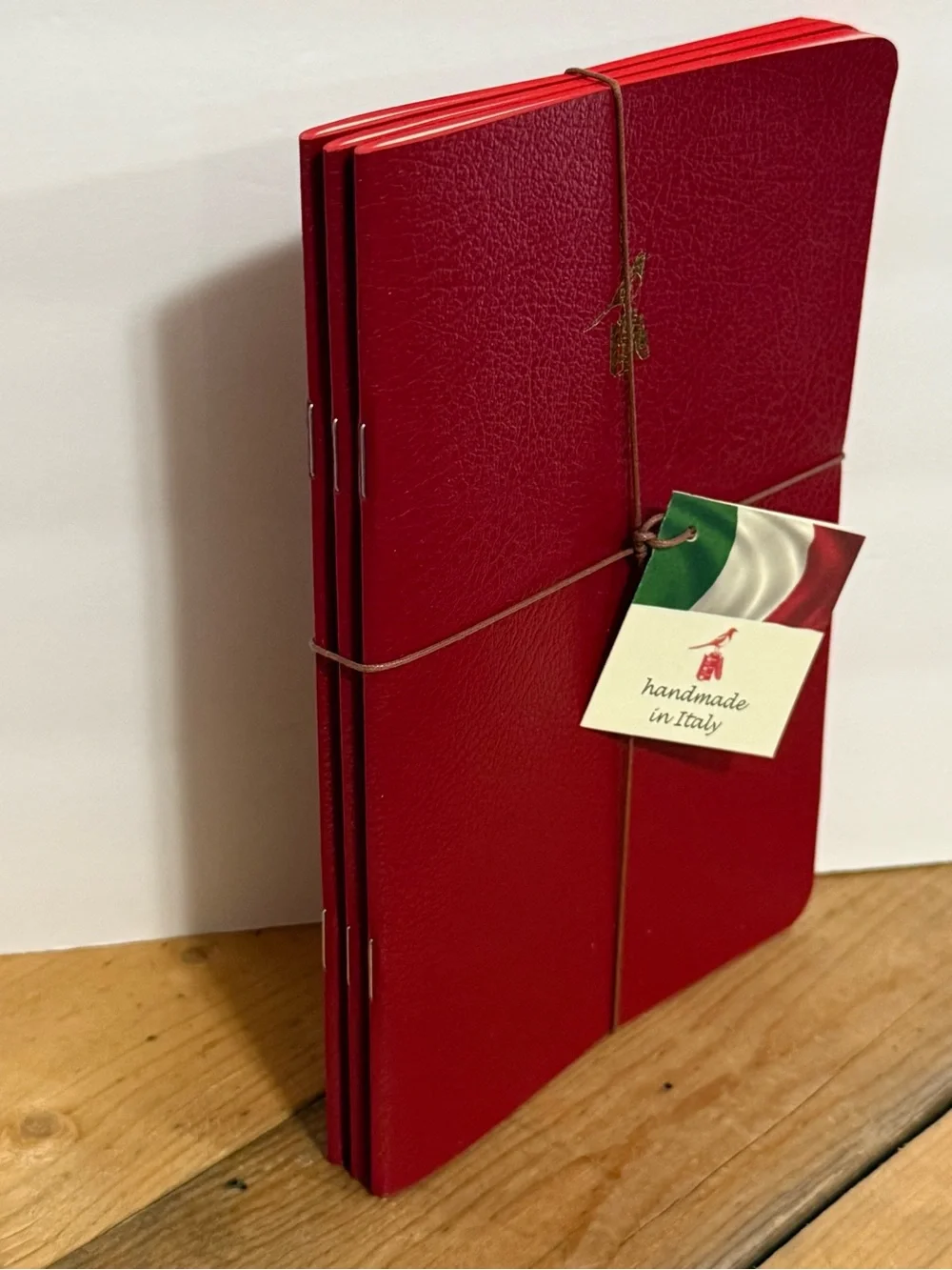 Bieffe Handmade in Italy Red Leather Journal Notebook Trio Set NWT